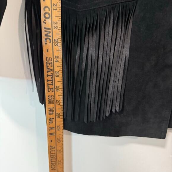 Klassi Artz Unisex Suede Leather Fringe Jacket Black Medium - Picture 3 of 8